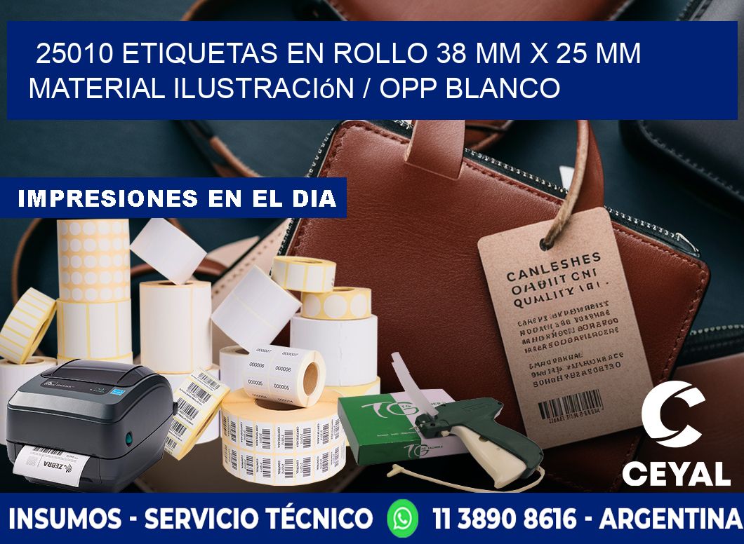 25010 Etiquetas en rollo 38 mm x 25 mm material Ilustración / OPP Blanco