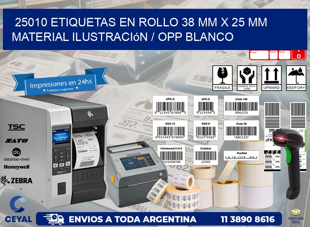 25010 Etiquetas en rollo 38 mm x 25 mm material Ilustración / OPP Blanco