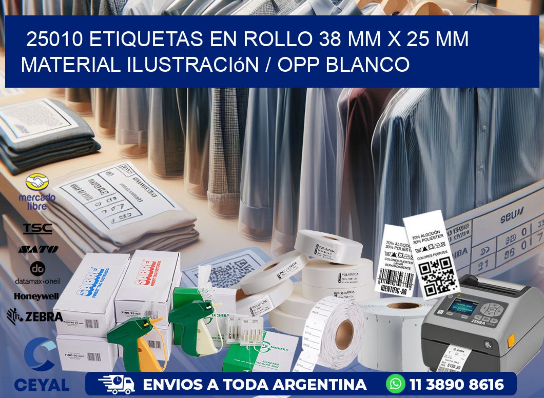 25010 Etiquetas en rollo 38 mm x 25 mm material Ilustración / OPP Blanco