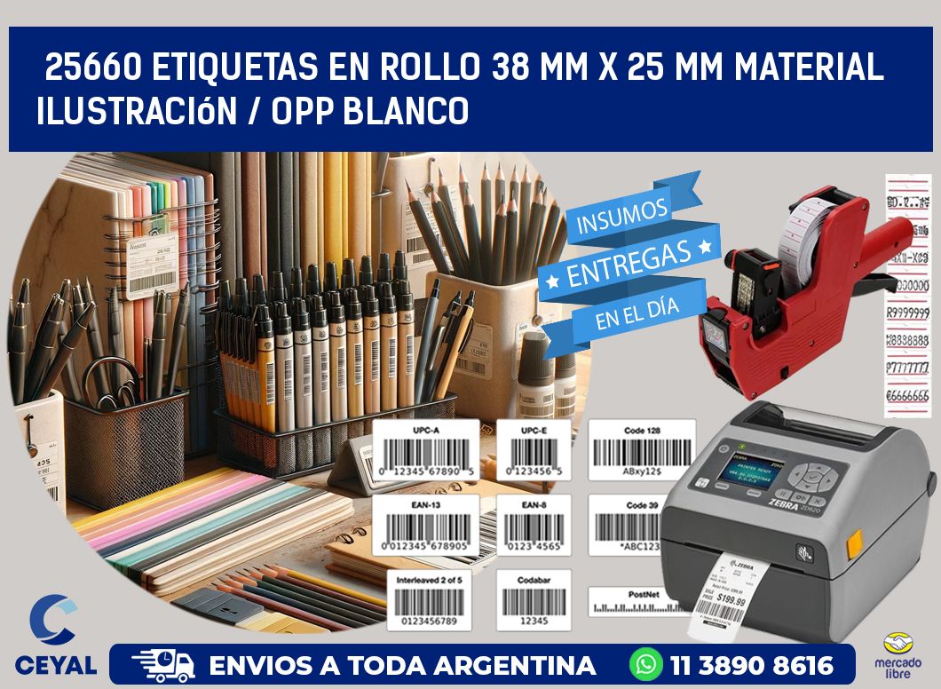 25660 Etiquetas en rollo 38 mm x 25 mm material Ilustración / OPP Blanco