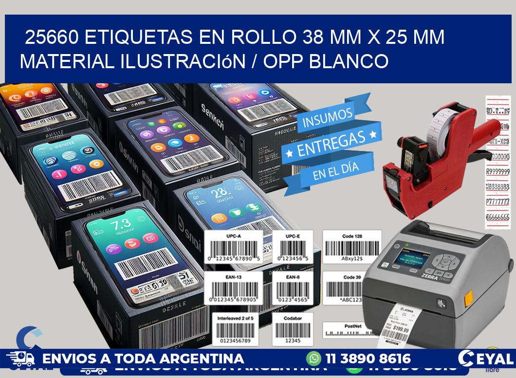 25660 Etiquetas en rollo 38 mm x 25 mm material Ilustración / OPP Blanco