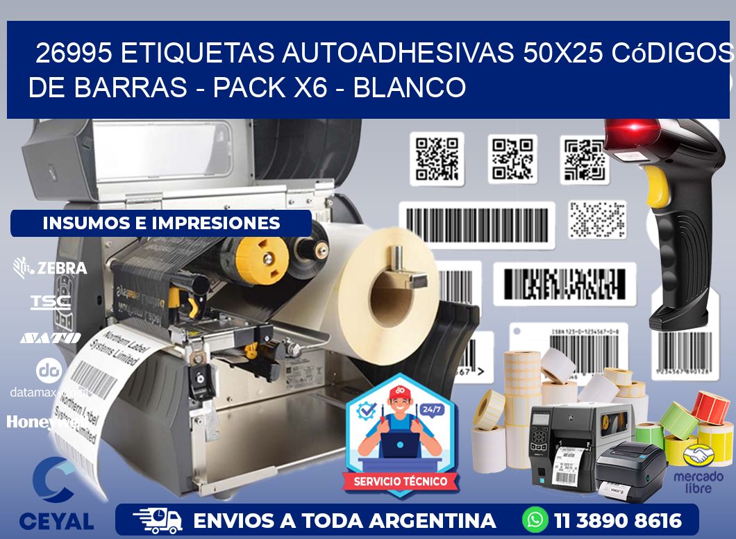 26995 Etiquetas Autoadhesivas 50x25 Códigos De Barras - Pack X6 - Blanco