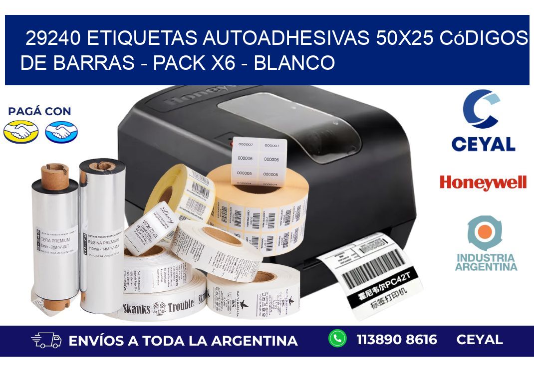 29240 Etiquetas Autoadhesivas 50x25 Códigos De Barras - Pack X6 - Blanco