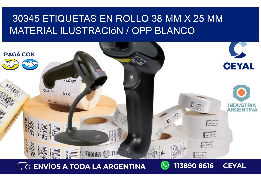 30345 Etiquetas en rollo 38 mm x 25 mm material Ilustración / OPP Blanco