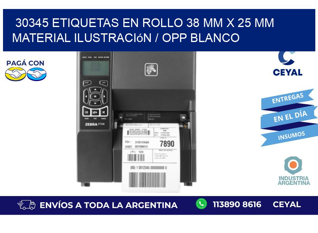 30345 Etiquetas en rollo 38 mm x 25 mm material Ilustración / OPP Blanco