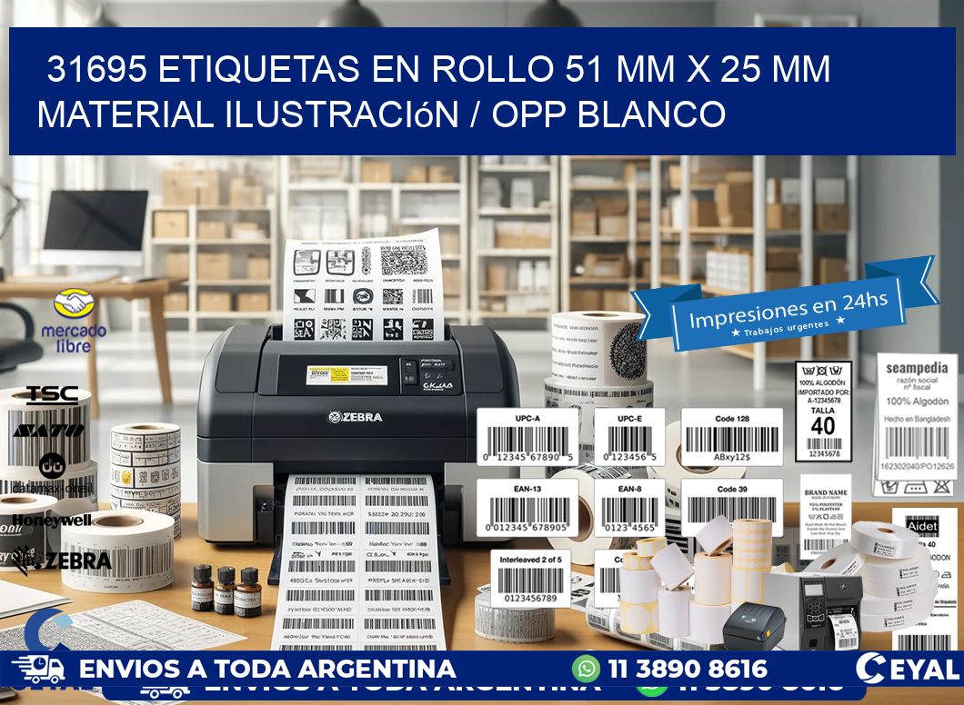 31695 Etiquetas en rollo 51 mm x 25 mm material Ilustración / OPP Blanco