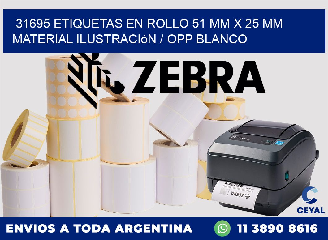 31695 Etiquetas en rollo 51 mm x 25 mm material Ilustración / OPP Blanco