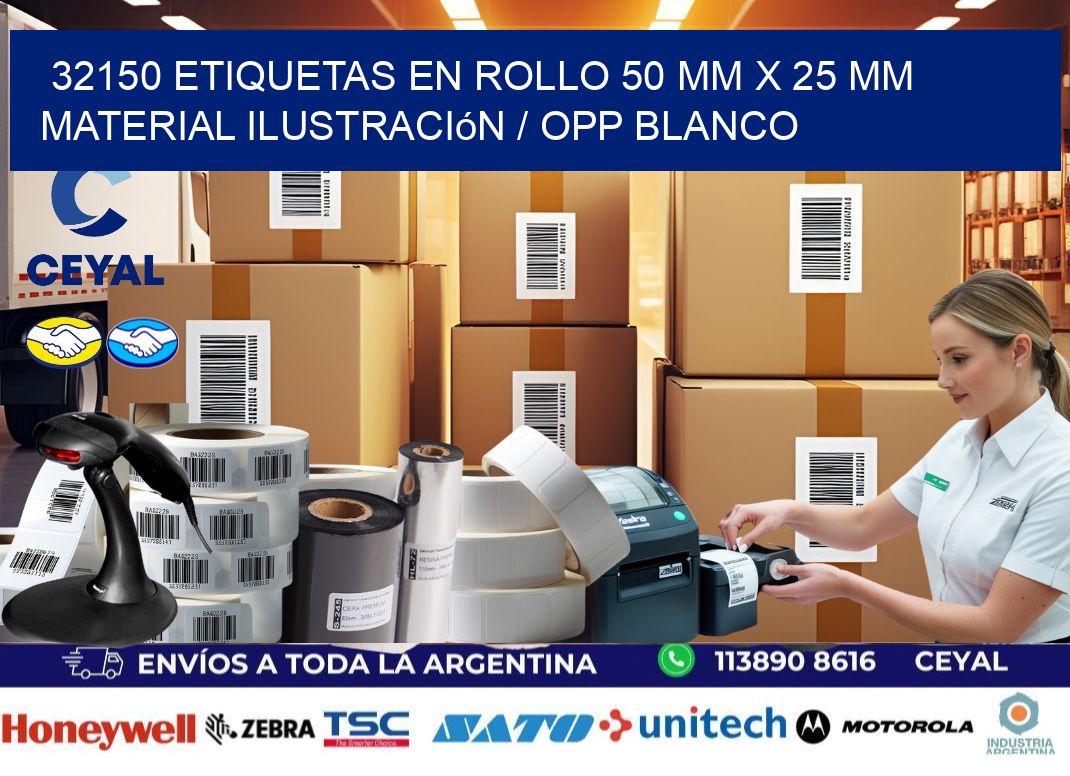 32150 Etiquetas en rollo 50 mm x 25 mm material Ilustración / OPP Blanco