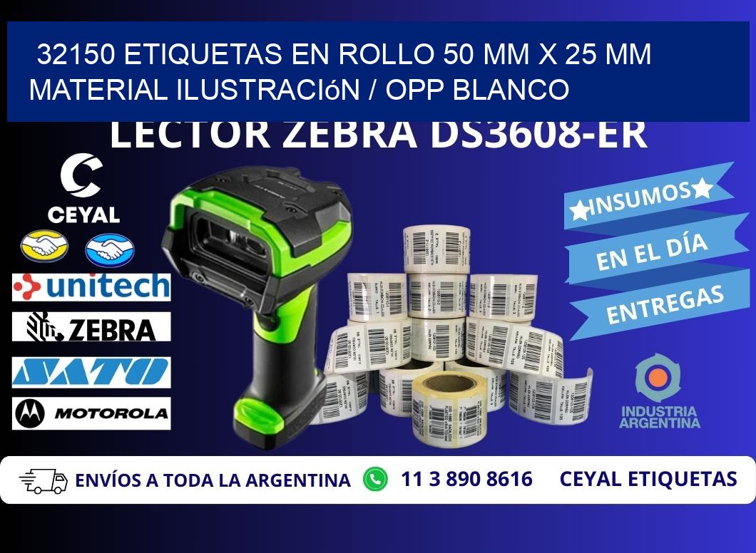 32150 Etiquetas en rollo 50 mm x 25 mm material Ilustración / OPP Blanco