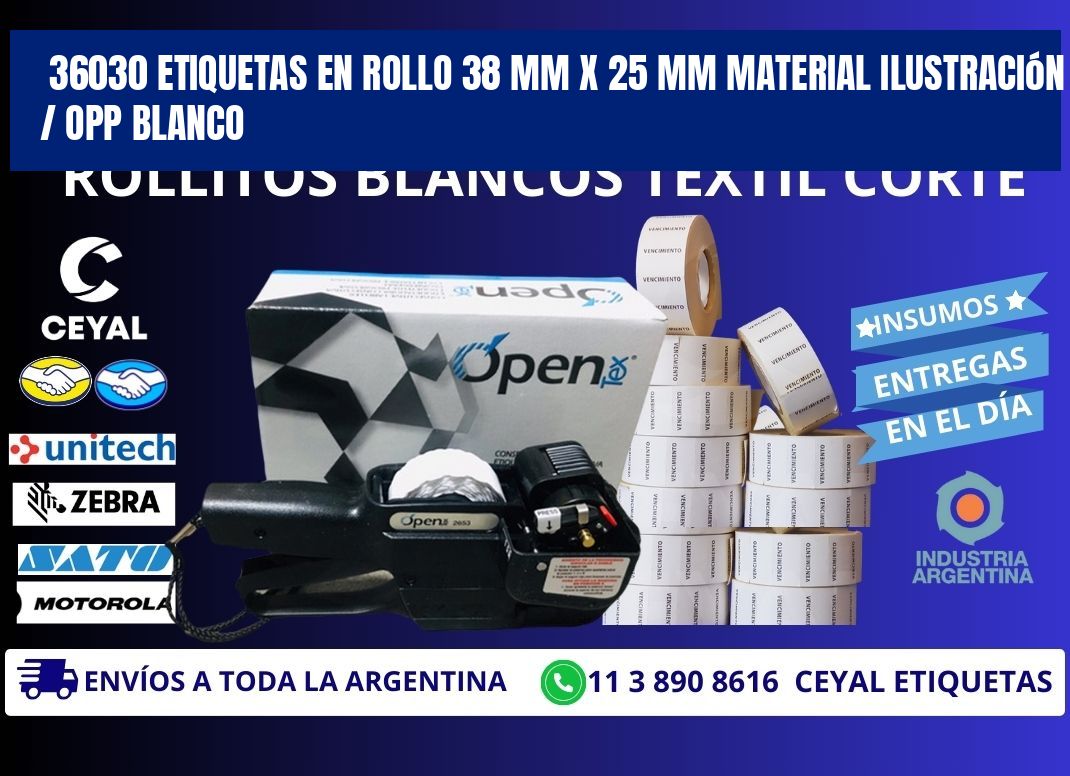 36030 Etiquetas en rollo 38 mm x 25 mm material Ilustración / OPP Blanco