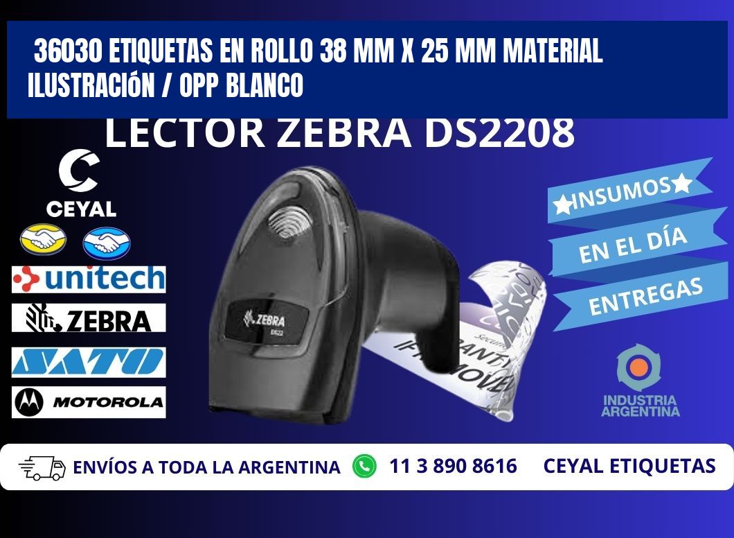 36030 Etiquetas en rollo 38 mm x 25 mm material Ilustración / OPP Blanco