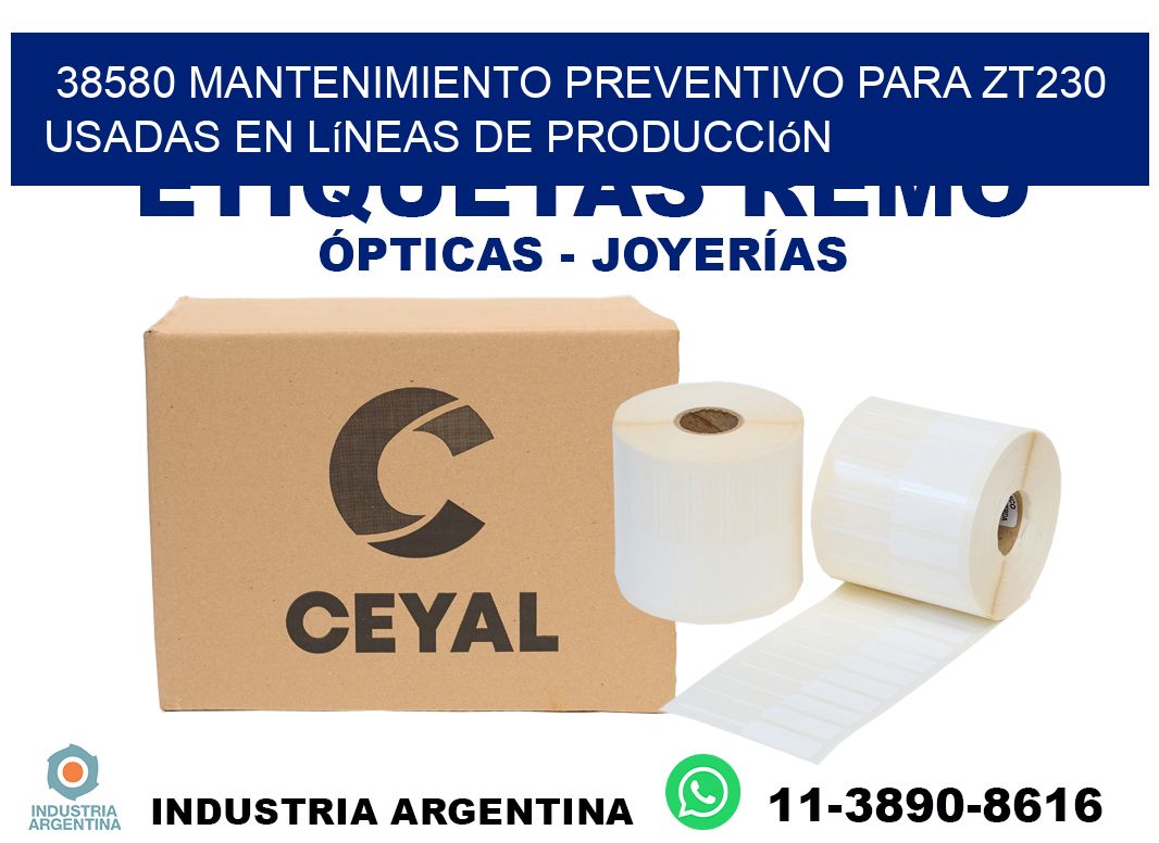 38580 mantenimiento preventivo para zt230 usadas en líneas de producción