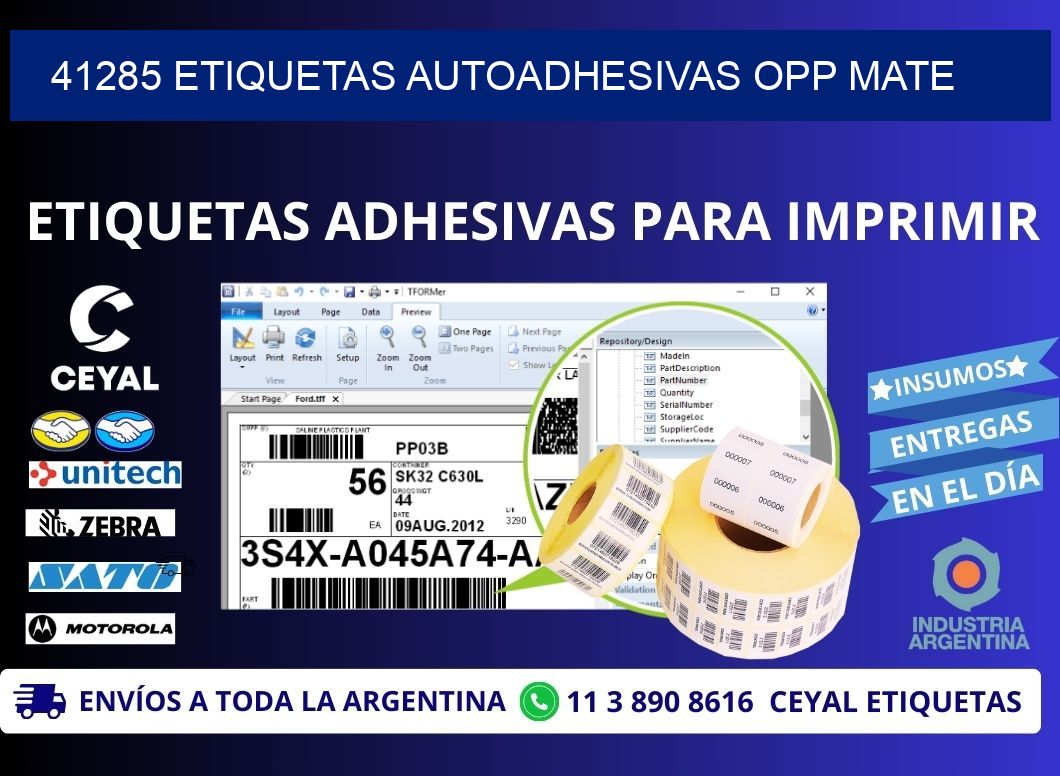 41285 etiquetas autoadhesivas Opp Mate