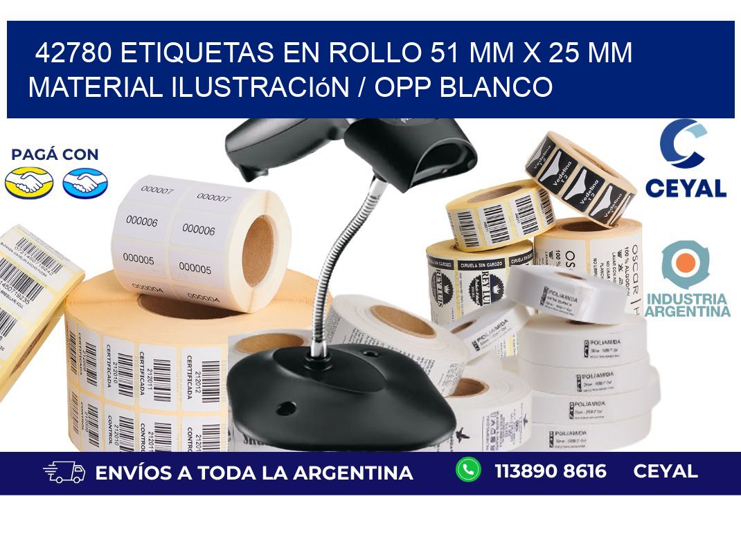 42780 Etiquetas en rollo 51 mm x 25 mm material Ilustración / OPP Blanco