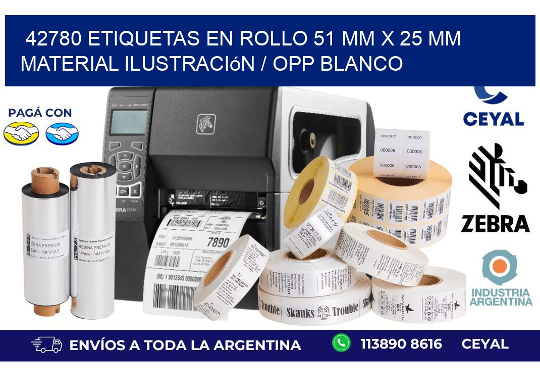 42780 Etiquetas en rollo 51 mm x 25 mm material Ilustración / OPP Blanco