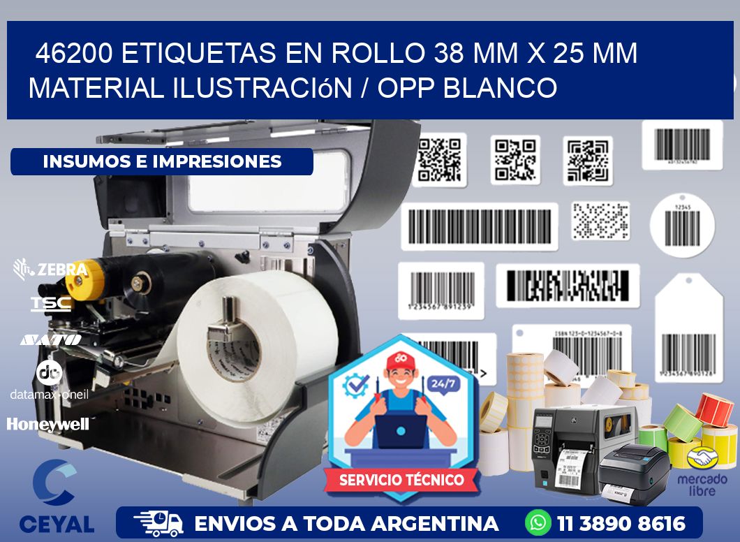 46200 Etiquetas en rollo 38 mm x 25 mm material Ilustración / OPP Blanco