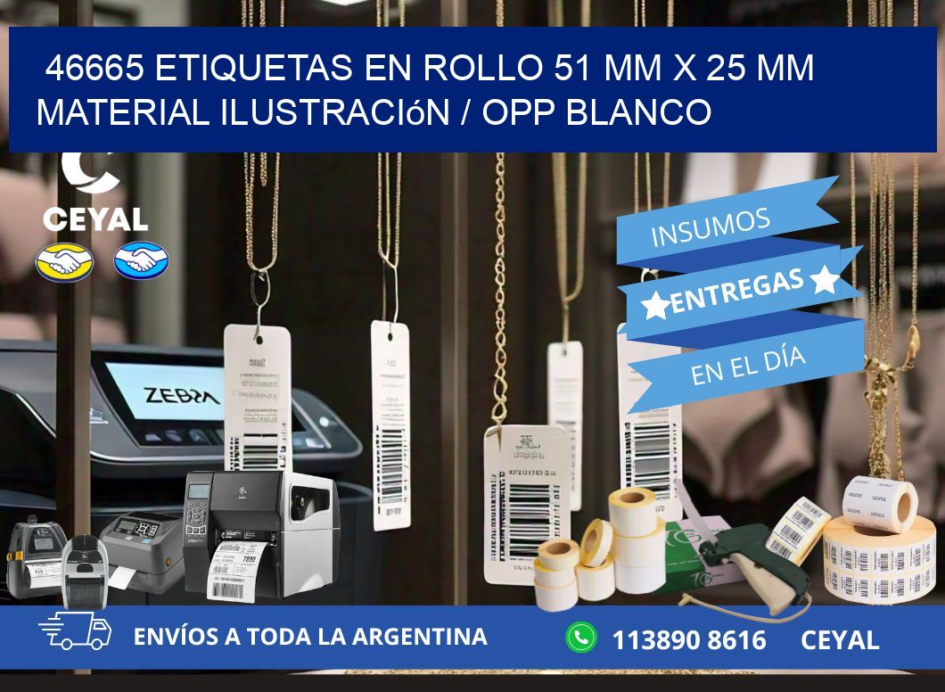 46665 Etiquetas en rollo 51 mm x 25 mm material Ilustración / OPP Blanco