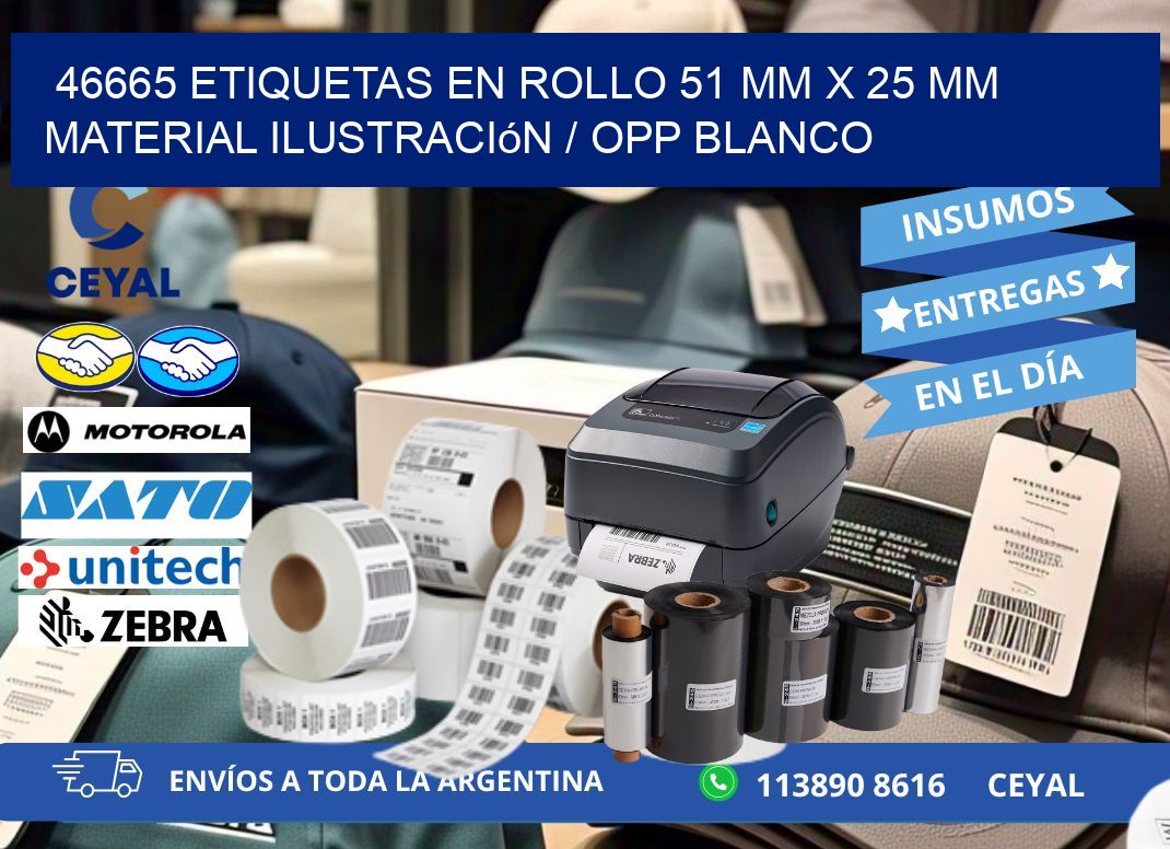 46665 Etiquetas en rollo 51 mm x 25 mm material Ilustración / OPP Blanco