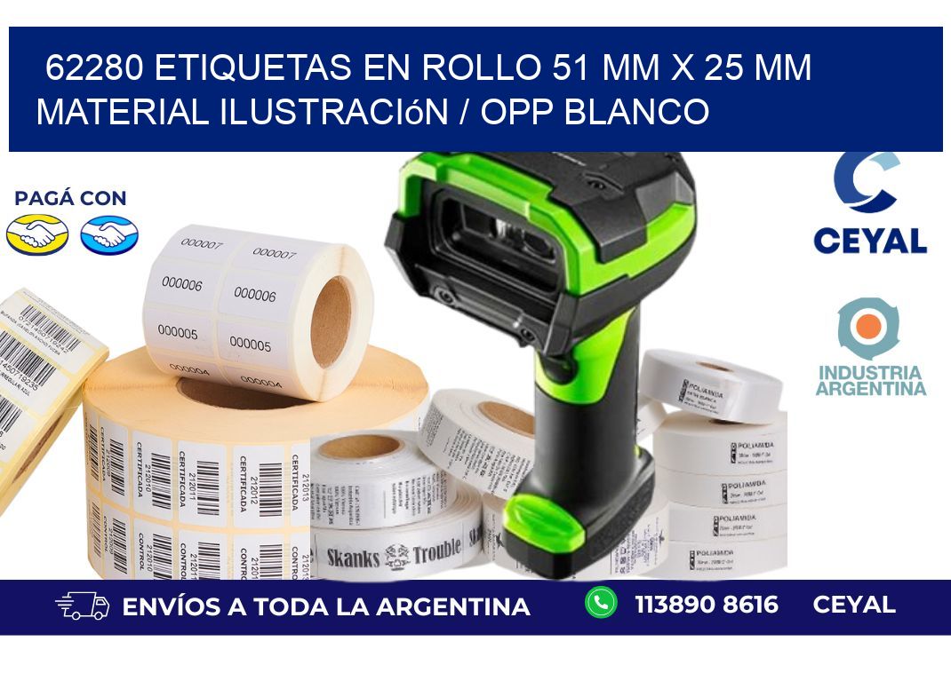 62280 Etiquetas en rollo 51 mm x 25 mm material Ilustración / OPP Blanco