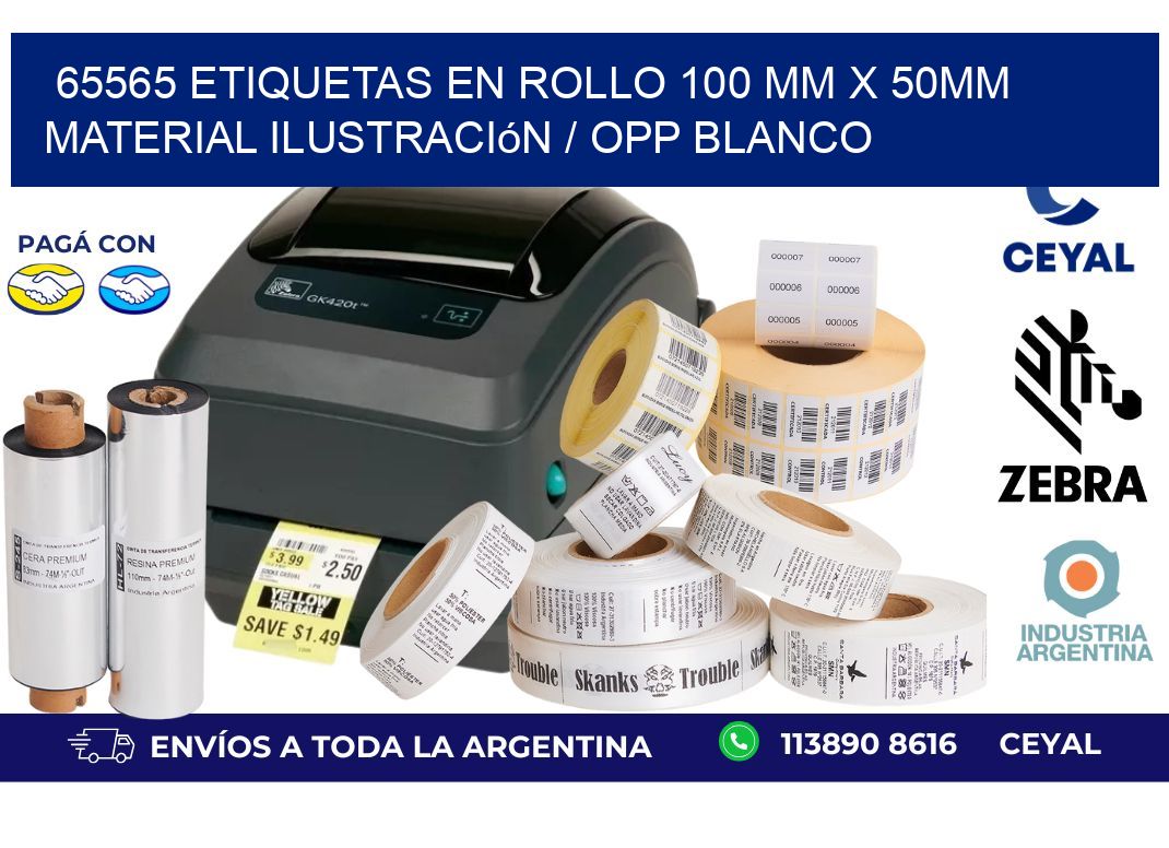 65565 Etiquetas en rollo 100 mm x 50mm material Ilustración / OPP Blanco
