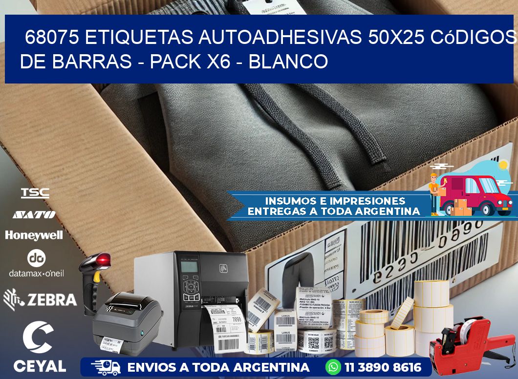 68075 Etiquetas Autoadhesivas 50x25 Códigos De Barras - Pack X6 - Blanco