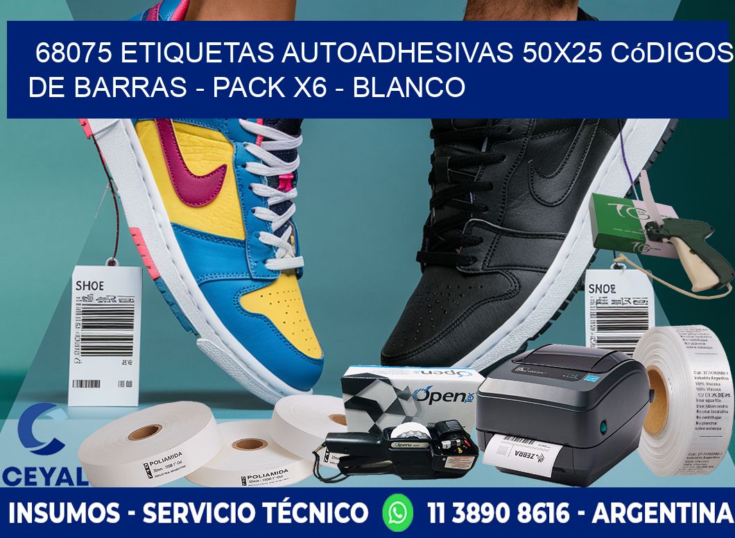 68075 Etiquetas Autoadhesivas 50x25 Códigos De Barras - Pack X6 - Blanco