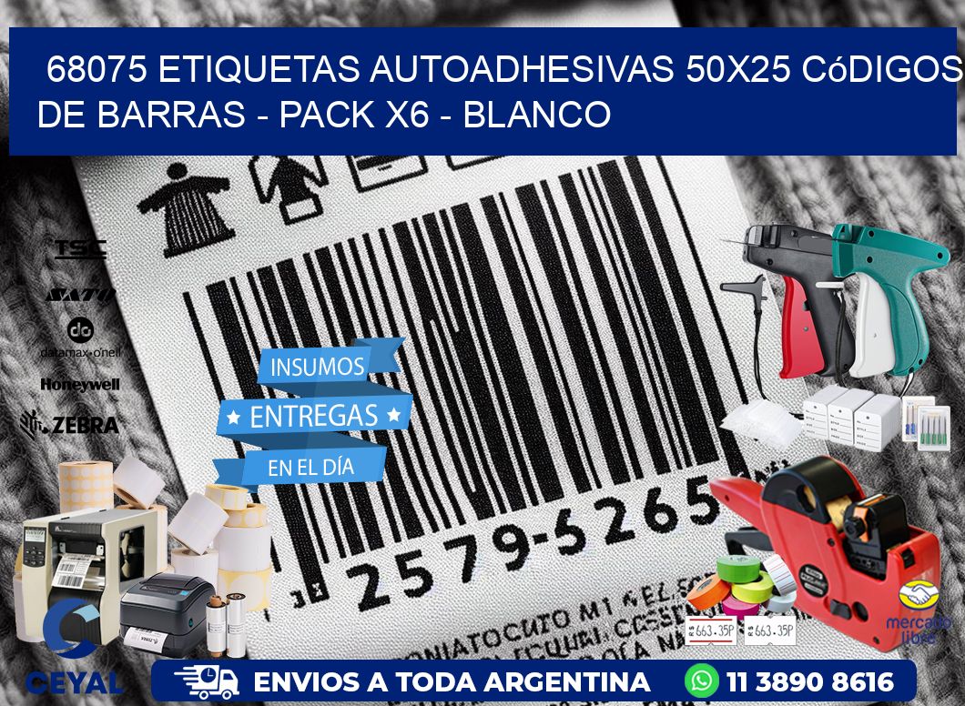 68075 Etiquetas Autoadhesivas 50x25 Códigos De Barras - Pack X6 - Blanco