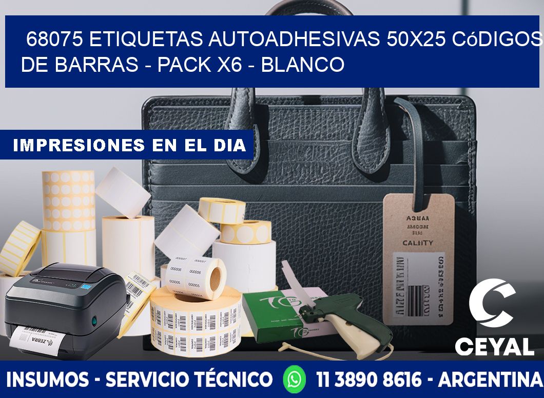 68075 Etiquetas Autoadhesivas 50x25 Códigos De Barras - Pack X6 - Blanco