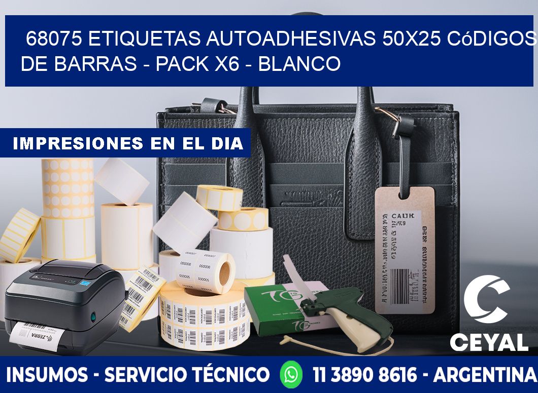 68075 Etiquetas Autoadhesivas 50x25 Códigos De Barras - Pack X6 - Blanco