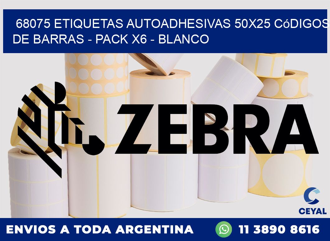68075 Etiquetas Autoadhesivas 50×25 Códigos De Barras – Pack X6 – Blanco