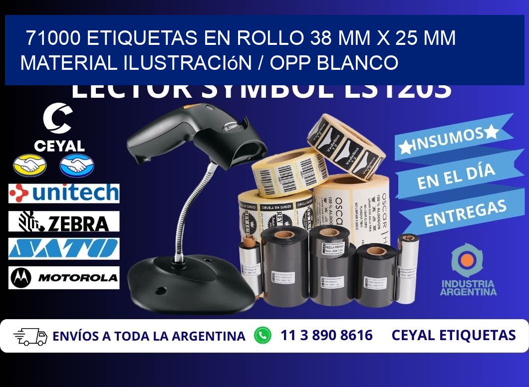 71000 Etiquetas en rollo 38 mm x 25 mm material Ilustración / OPP Blanco