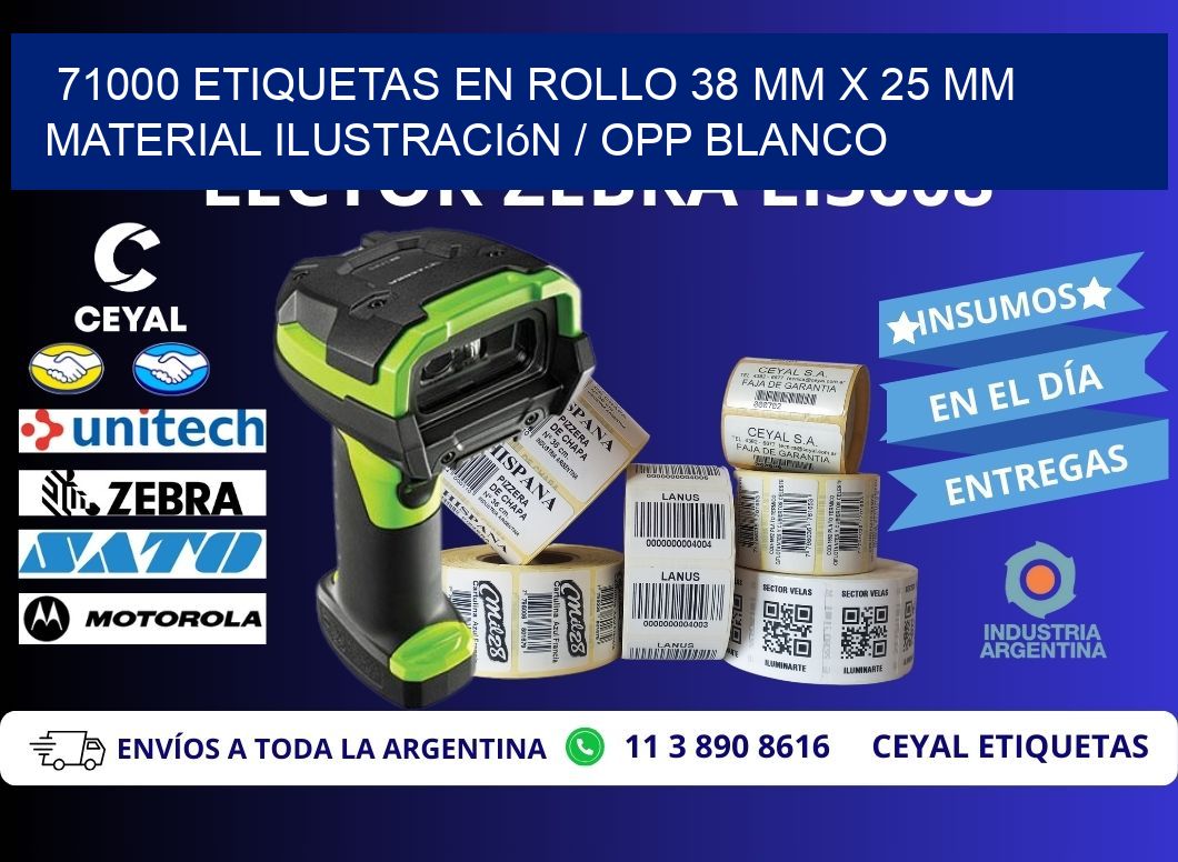 71000 Etiquetas en rollo 38 mm x 25 mm material Ilustración / OPP Blanco