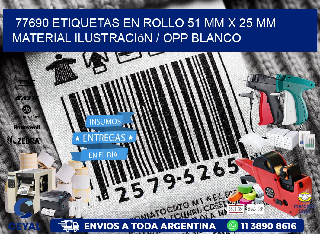 77690 Etiquetas en rollo 51 mm x 25 mm material Ilustración / OPP Blanco
