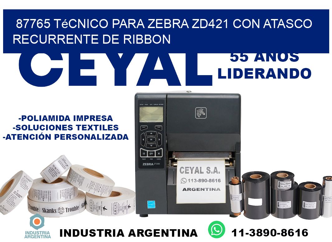 87765 técnico para zebra zd421 con atasco recurrente de ribbon