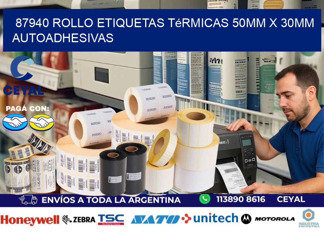87940 Rollo Etiquetas Térmicas 50mm X 30mm Autoadhesivas