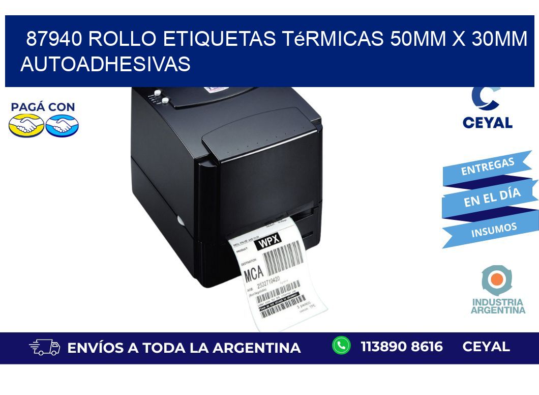 87940 Rollo Etiquetas Térmicas 50mm X 30mm Autoadhesivas