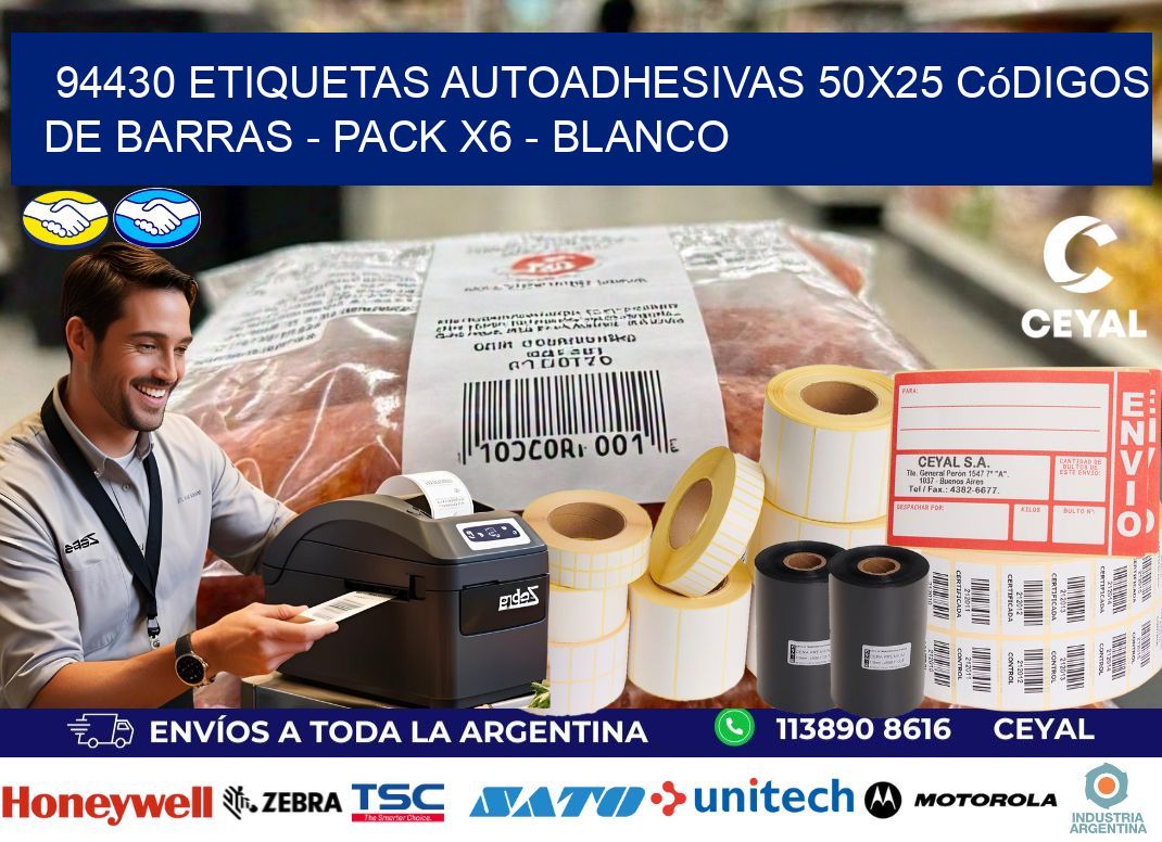 94430 Etiquetas Autoadhesivas 50x25 Códigos De Barras - Pack X6 - Blanco