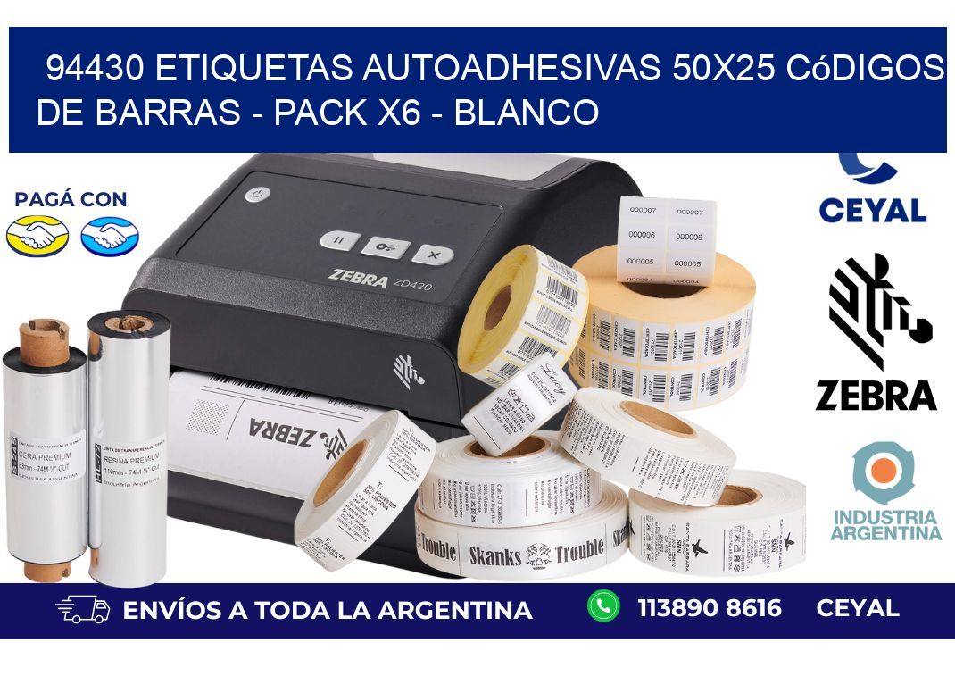 94430 Etiquetas Autoadhesivas 50x25 Códigos De Barras - Pack X6 - Blanco