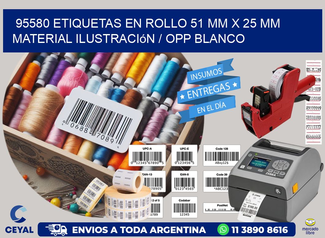 95580 Etiquetas en rollo 51 mm x 25 mm material Ilustración / OPP Blanco
