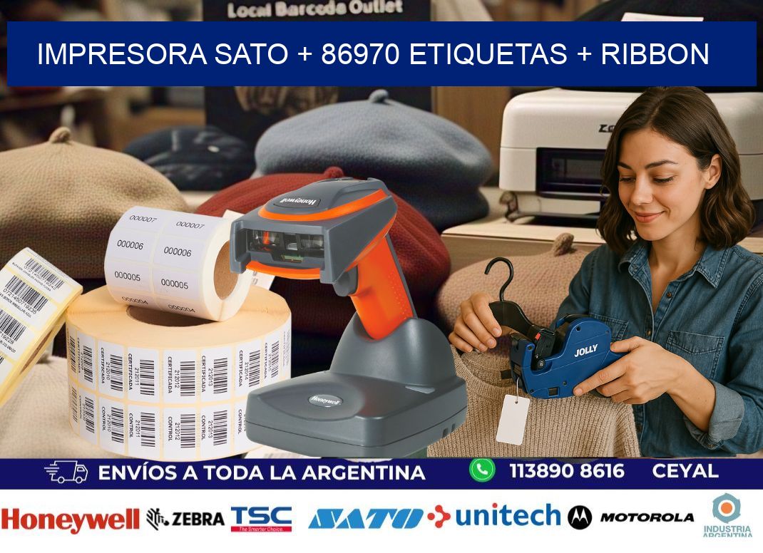 impresora SATO + 86970 etiquetas + ribbon