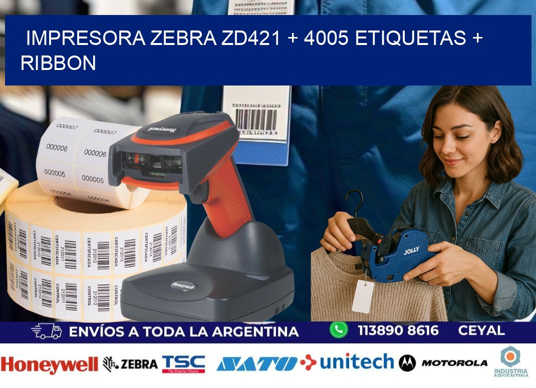 impresora zebra zd421 + 4005 etiquetas + ribbon