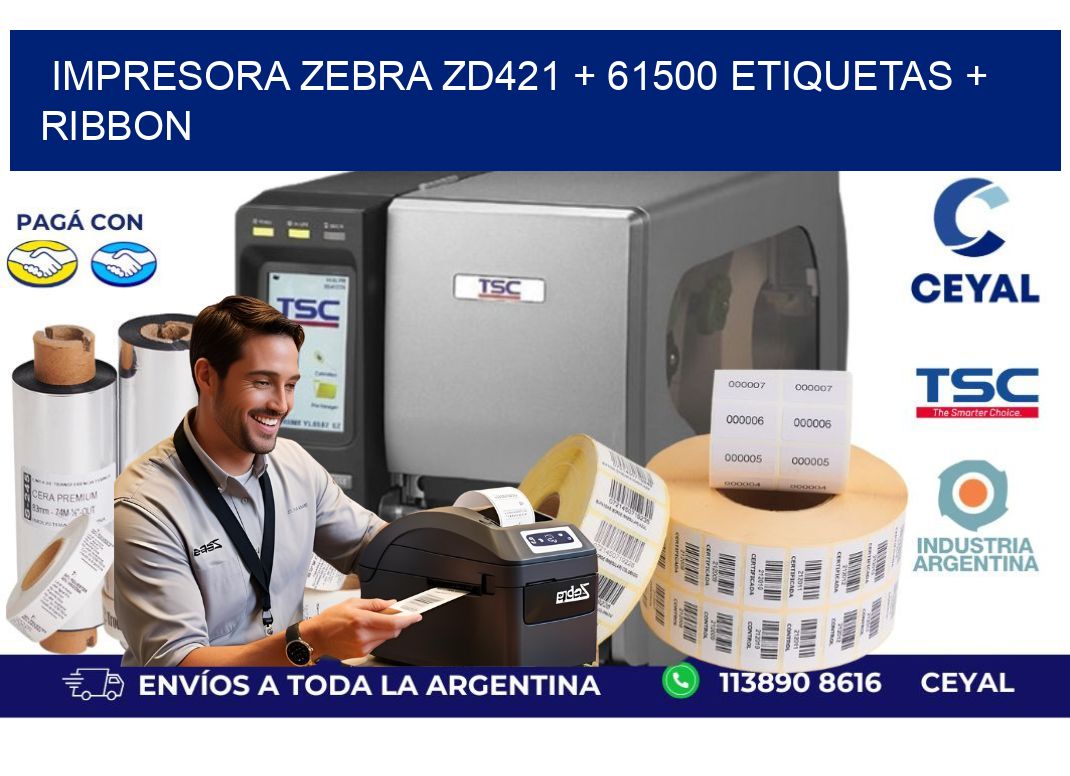 impresora zebra zd421 + 61500 etiquetas + ribbon
