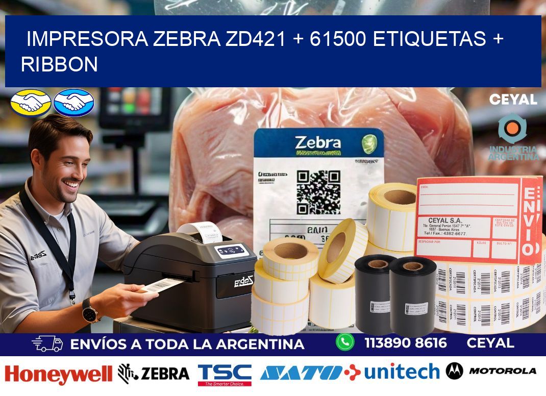 impresora zebra zd421 + 61500 etiquetas + ribbon