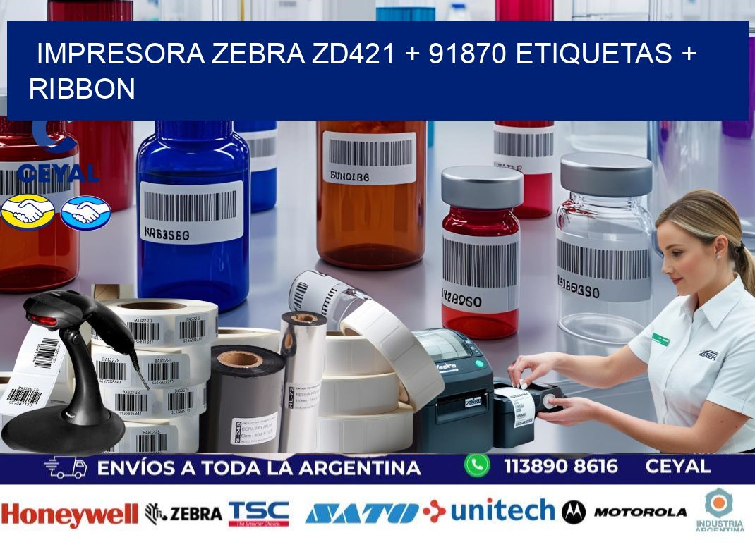 impresora zebra zd421 + 91870 etiquetas + ribbon
