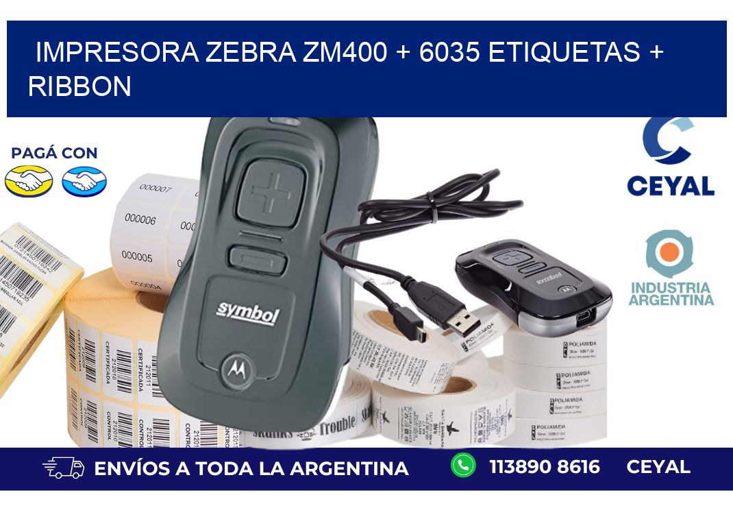 impresora zebra zm400 + 6035 etiquetas + ribbon