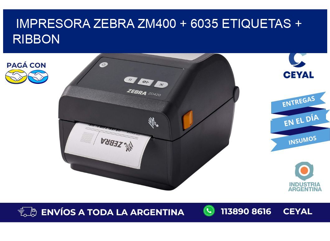 impresora zebra zm400 + 6035 etiquetas + ribbon