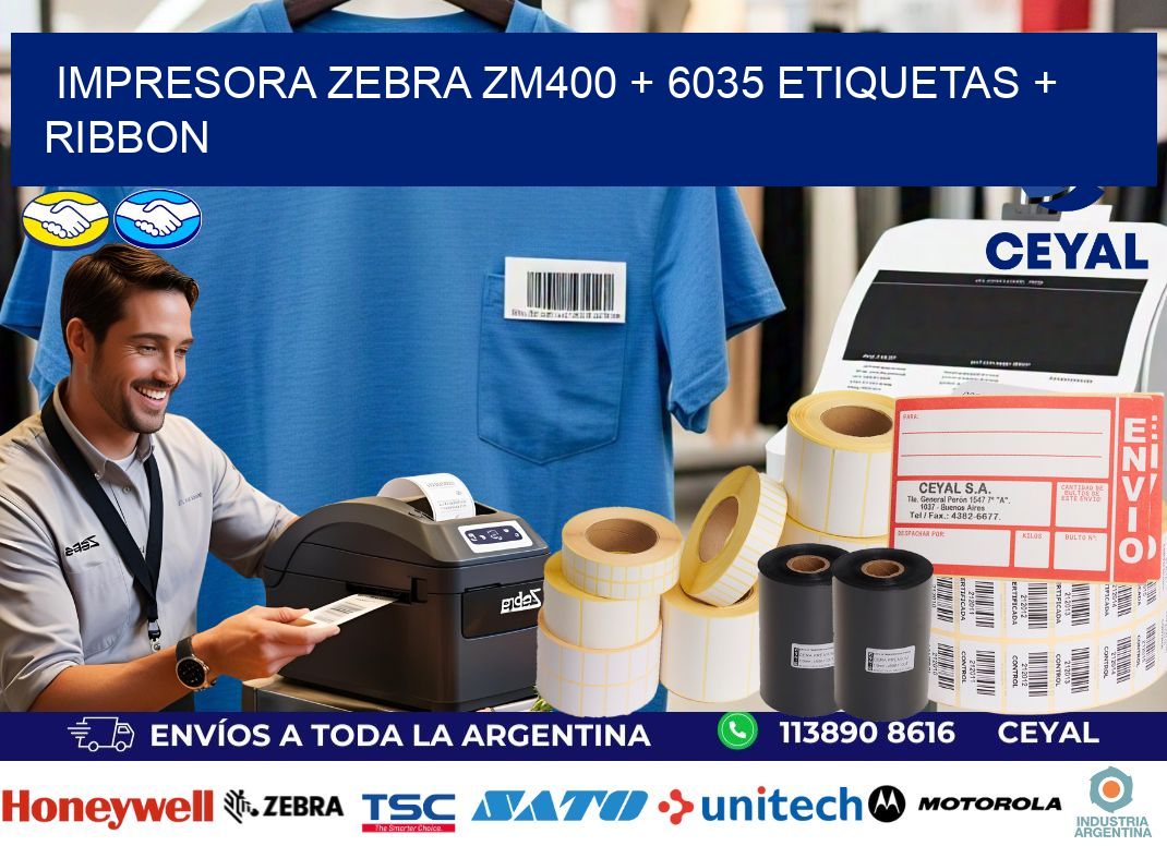 impresora zebra zm400 + 6035 etiquetas + ribbon