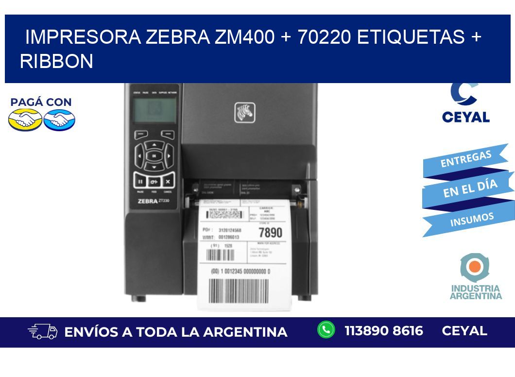 impresora zebra zm400 + 70220 etiquetas + ribbon