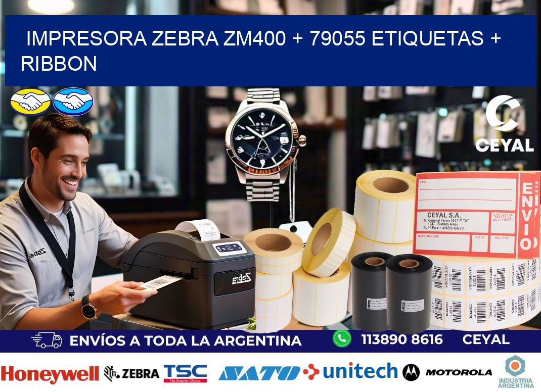 impresora zebra zm400 + 79055 etiquetas + ribbon