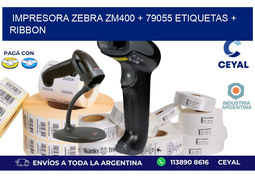 impresora zebra zm400 + 79055 etiquetas + ribbon